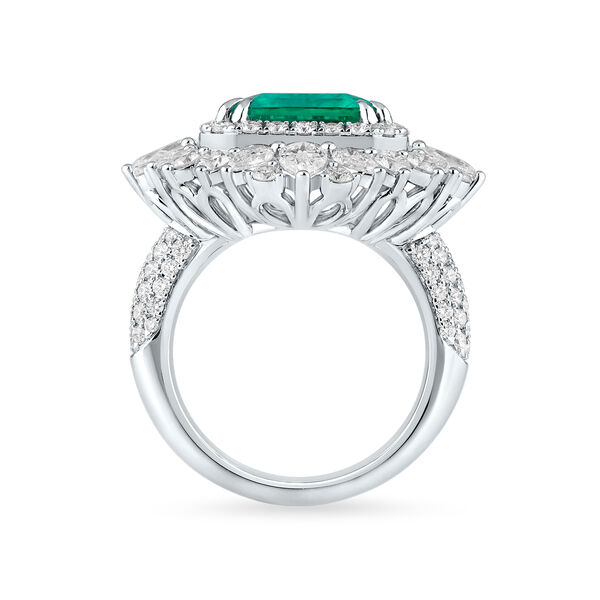 Emerald Octagon-Cut Ring with Diamonds in White Gold
